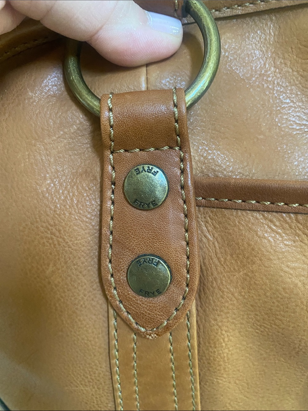 NWT $438 Frye Cognac All Leather Lucy Domed Satchel/Crossbody handbag - Picture 11 of 11